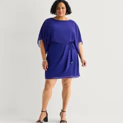 Jessica Howard Womens Plus Boat Neck 3/4 Sleeve Flutter Fit + Flare Dress