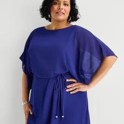 Jessica Howard Womens Plus Boat Neck 3/4 Sleeve Flutter Fit + Flare Dress