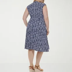Jessica Howard Womens Plus Midi V Neck Sleeveless Floral Fit + Flare Dress