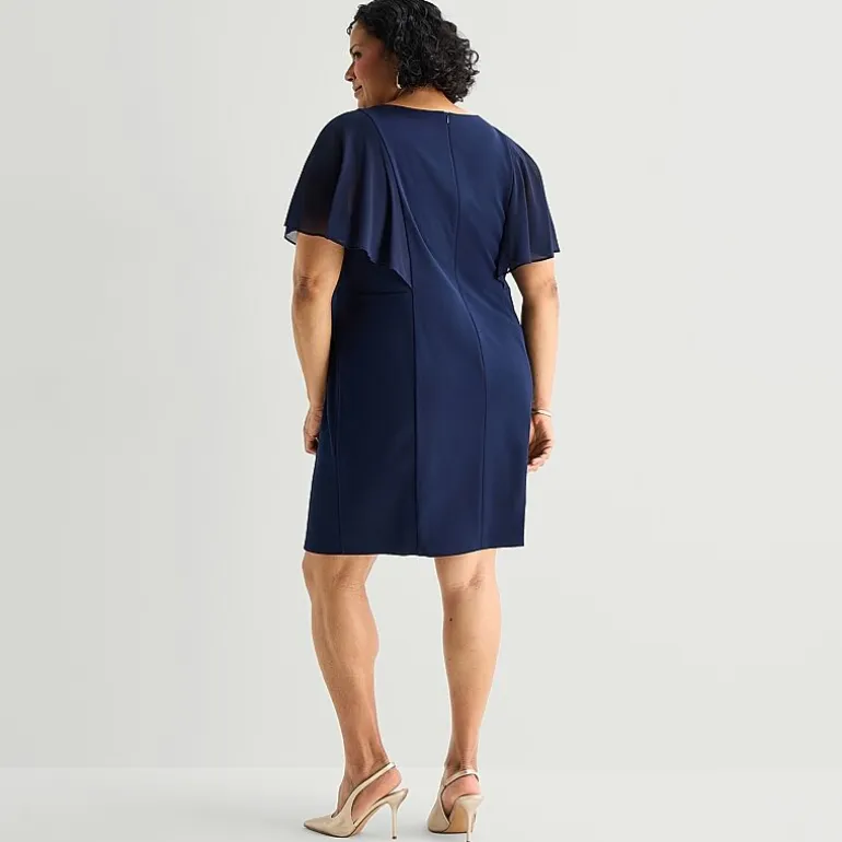 Jessica Howard Womens Plus V Neck Short Sleeve Sheath Dress