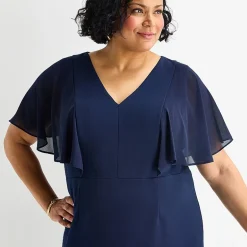 Jessica Howard Womens Plus V Neck Short Sleeve Sheath Dress