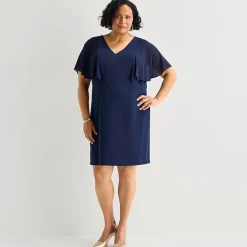 Jessica Howard Womens Plus V Neck Short Sleeve Sheath Dress