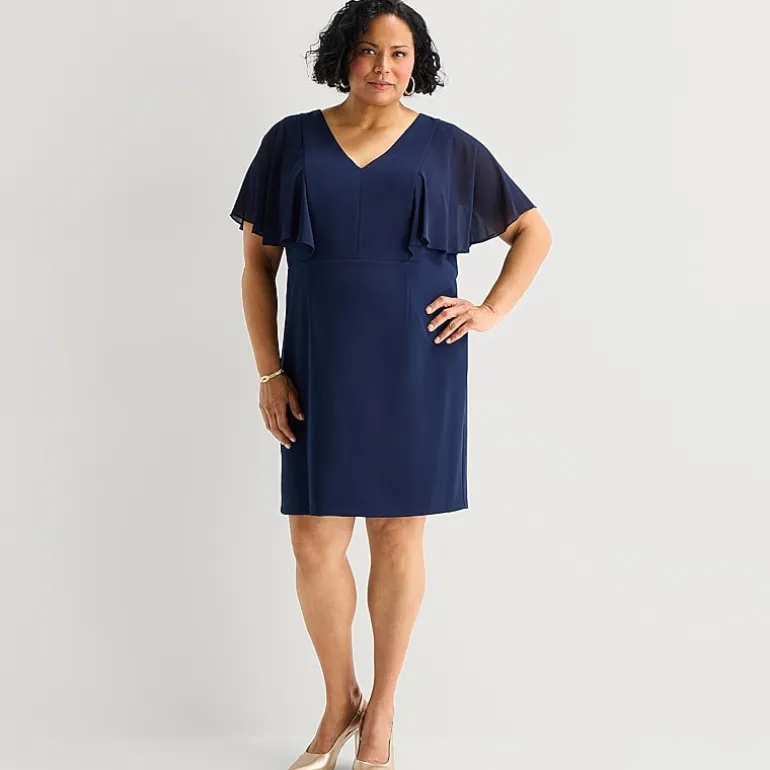 Jessica Howard Womens Plus V Neck Short Sleeve Sheath Dress