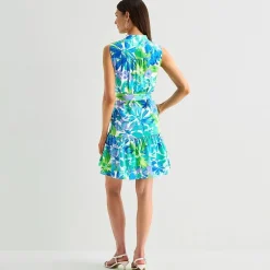 Jessica Howard Womens V Neck Sleeveless Floral Fit + Flare Dress