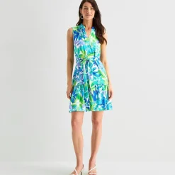Jessica Howard Womens V Neck Sleeveless Floral Fit + Flare Dress