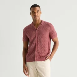 J. Ferrar Button Front Mens Short Sleeve Button Polo Sweater