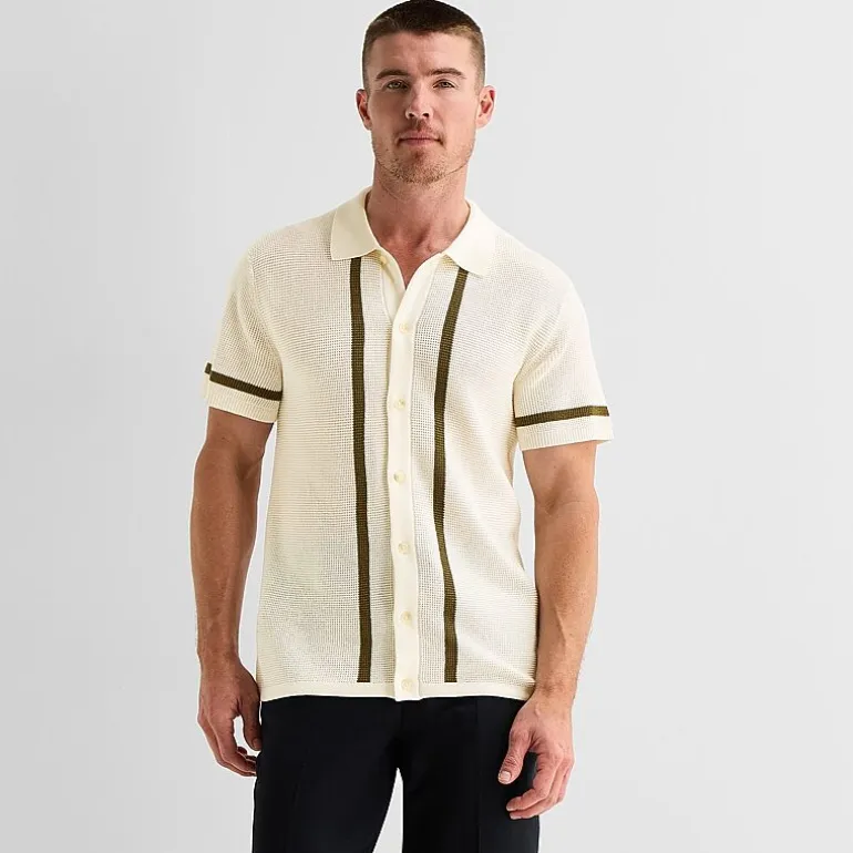 J. Ferrar Button Front Mens Short Sleeve Button Polo Sweater
