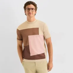 J. Ferrar Color Block Mock Neck Mens Crew Neck Short Sleeve Pullover Sweater