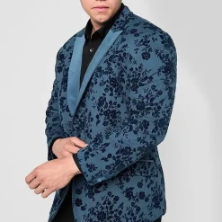 J. Ferrar Evening Edition Mens Big and Tall Floral Stretch Fabric Regular Fit Tuxedo Jacket