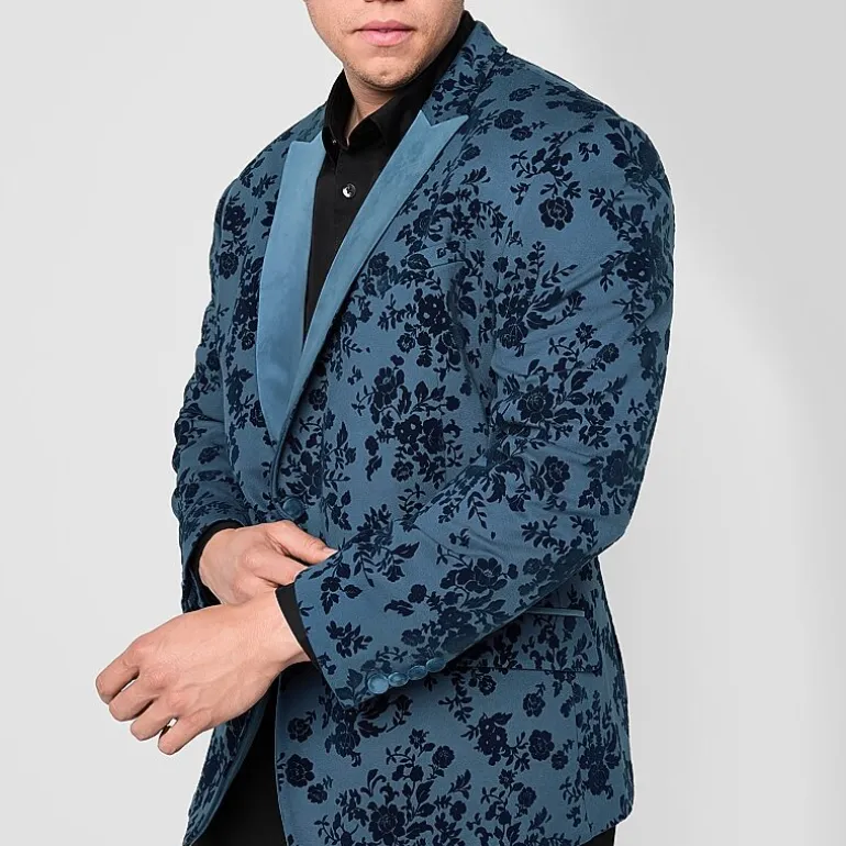 J. Ferrar Evening Edition Mens Big and Tall Floral Stretch Fabric Regular Fit Tuxedo Jacket