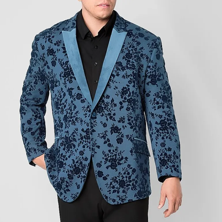 J. Ferrar Evening Edition Mens Big and Tall Floral Stretch Fabric Regular Fit Tuxedo Jacket