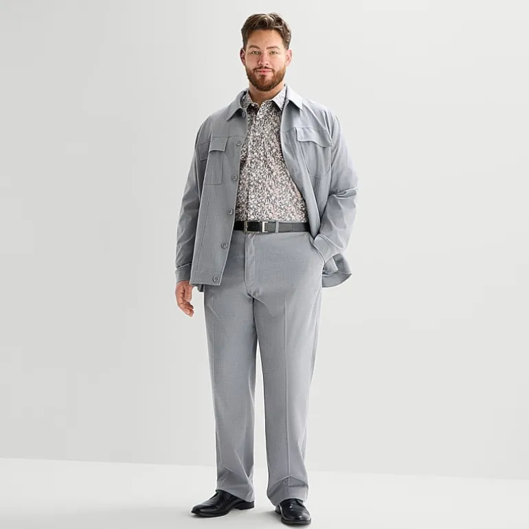J. Ferrar Heather Twill Mens Straight Fit Big and Tall Dress Flat Front Pant