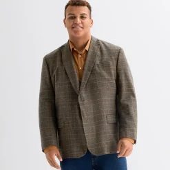 J. Ferrar Mens Big and Tall Plaid Regular Fit Sport Coat