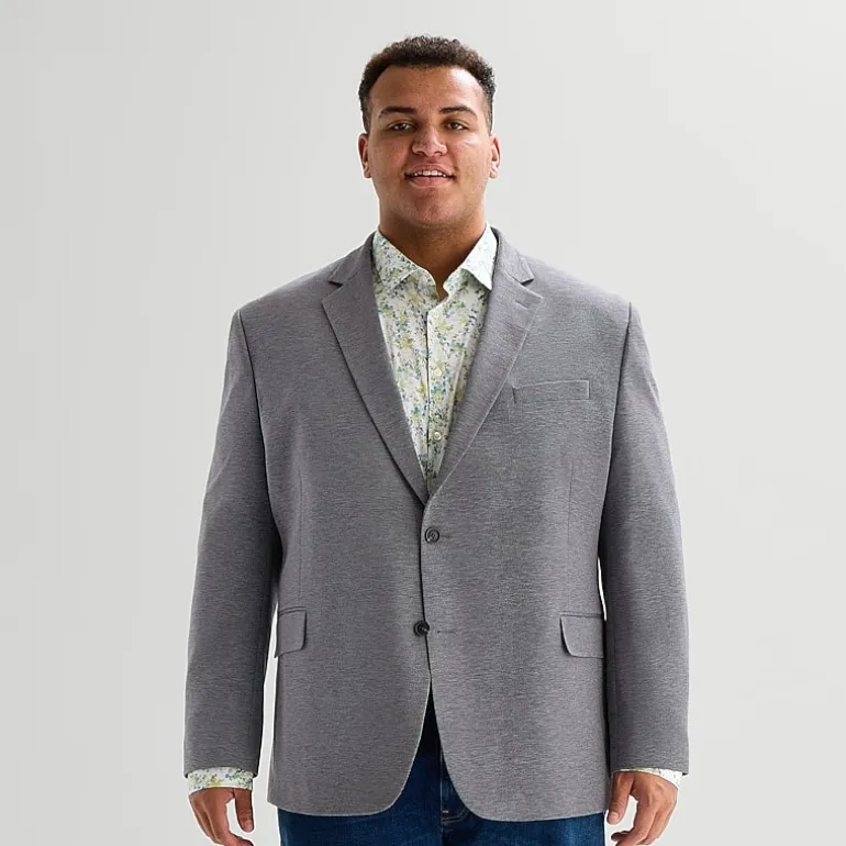 J. Ferrar 360 Stretch Knit Texture Mens Big and Tall Stretch Fabric Regular Fit Sport Coat