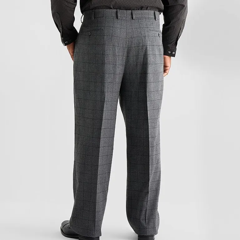 J. Ferrar Ultra Comfort Mens Big Stretch Fabric Regular Fit Plaid Flat Front Suit Pant