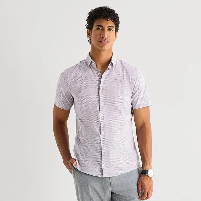 J. Ferrar Ultra Comfort Mens Short Sleeve Regular Fit Wrinkle Free Button-Down Shirt