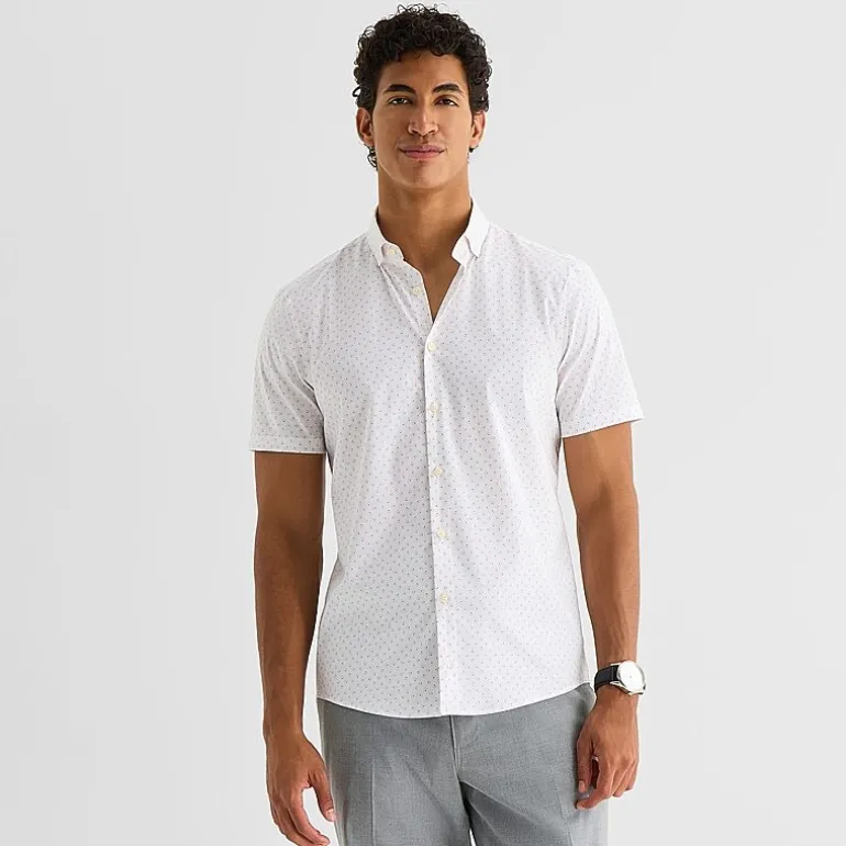 J. Ferrar Ultra Comfort Mens Short Sleeve Regular Fit Wrinkle Free Button-Down Shirt