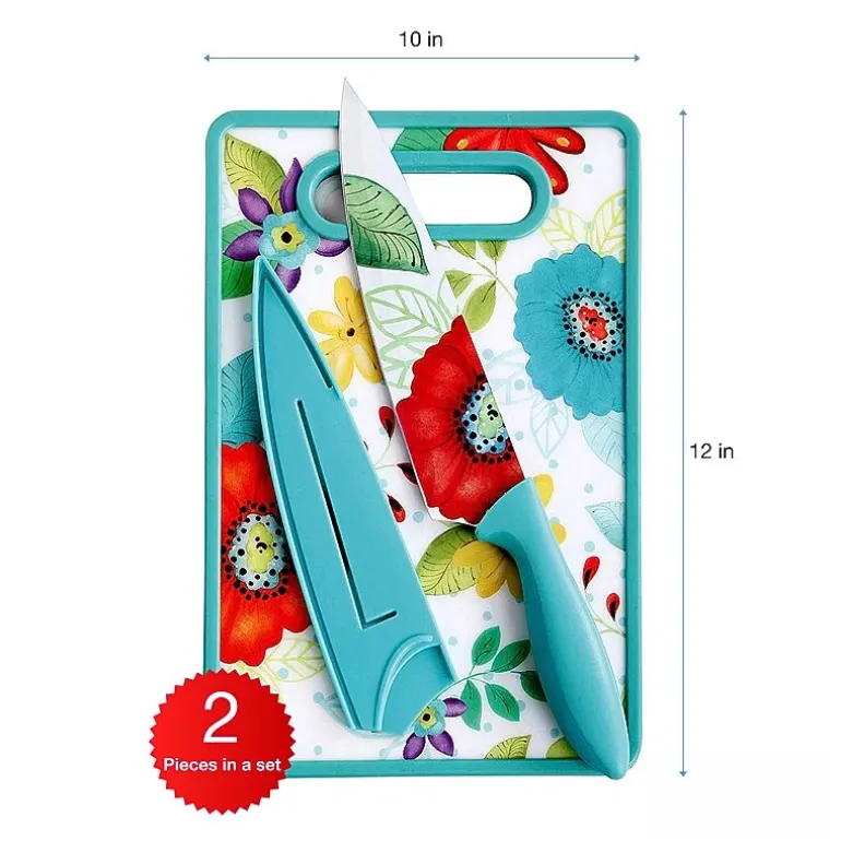 Jordana Floral Print 8" Chef Knife w/Sheath & Cutting Board Set