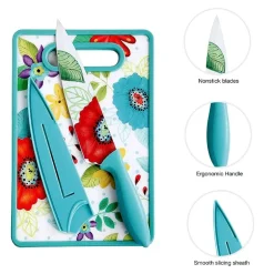 Jordana Floral Print 8" Chef Knife w/Sheath & Cutting Board Set