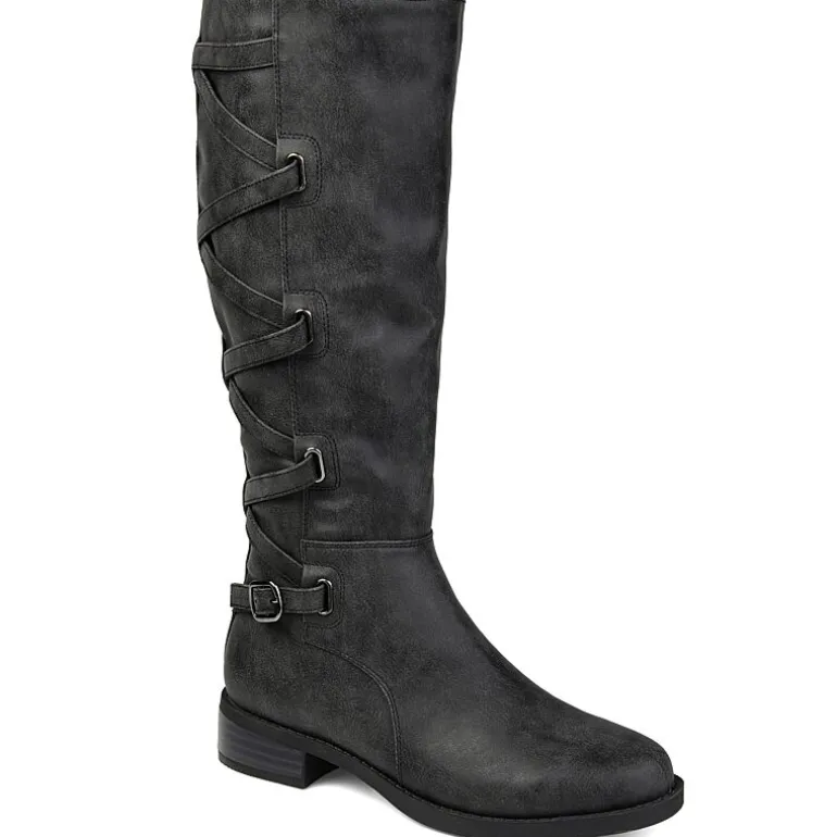 Journee Collection Womens Carly Extra Wide Calf Stacked Heel Riding Boots