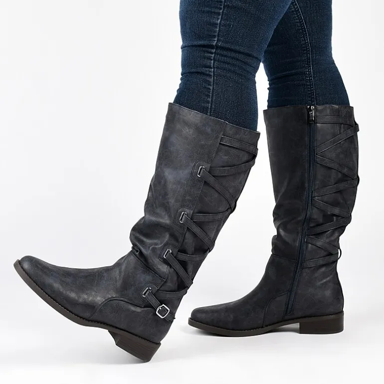 Journee Collection Womens Carly Extra Wide Calf Stacked Heel Riding Boots