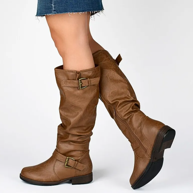 Journee Collection Womens Stormy Buckle-Accented Riding Boots