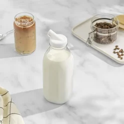 Joyjolt Glass Milk Bottles With Silicone Pour Lid Beverage Dispenser