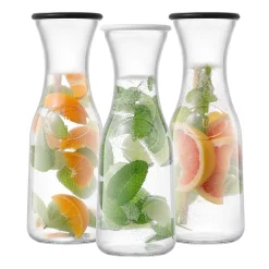 Joyjolt Hali Glass Bottle Pitcher With 6 Lids - 35 Oz - Set Of 3 Water Carafe