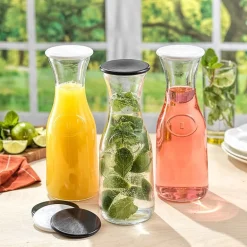Joyjolt Hali Glass Bottle Pitcher With 6 Lids - 35 Oz - Set Of 3 Water Carafe