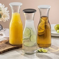 Joyjolt Hali Glass Bottle Pitcher With 6 Lids - 35 Oz - Set Of 3 Water Carafe