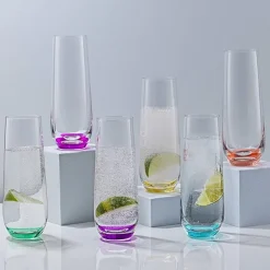 Joyjolt Hue Colored Stemless Glass - 9.4 Oz - Set Of 6 Champagne Flutes