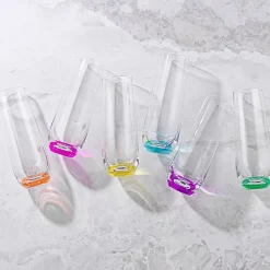 Joyjolt Hue Colored Stemless Glass - 9.4 Oz - Set Of 6 Champagne Flutes