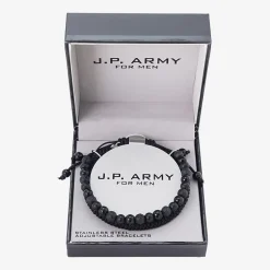J.P. Army Mens 2-pc. Black Agate Stainless Steel Bracelet Set
