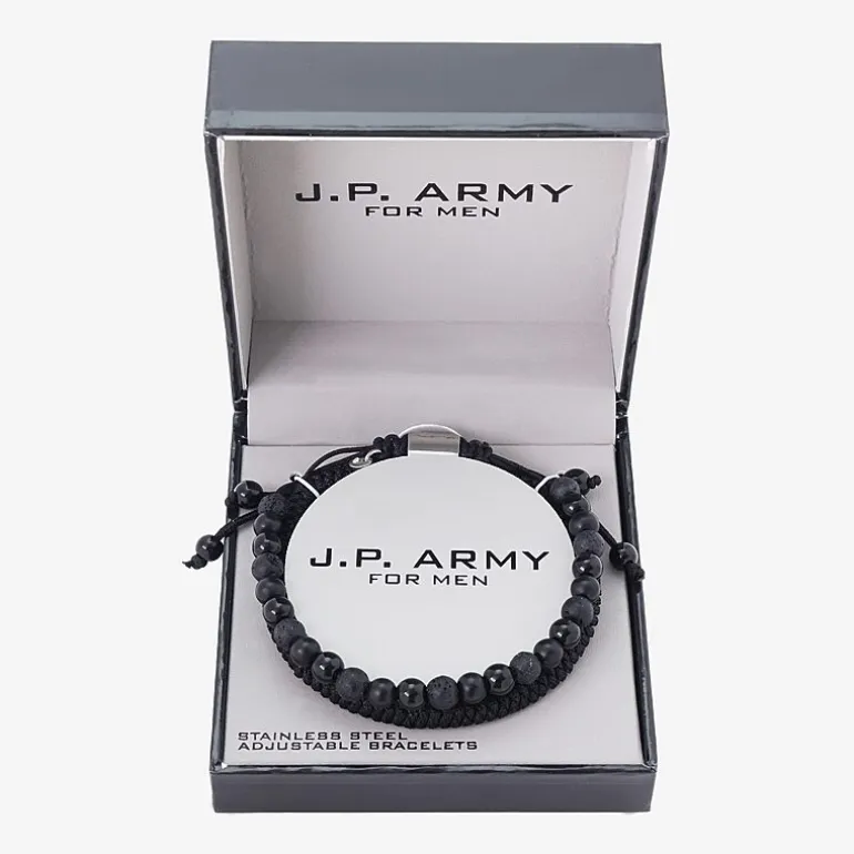 J.P. Army Mens 2-pc. Black Agate Stainless Steel Bracelet Set