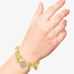 JS Jessica Simpson Gold Tone Charm Bracelet & Drop Earring Womens Crystal Heart 3-pc. Jewelry Set