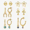 JS Jessica Simpson Gold Tone Interchangeable Charm Womens Multi Color Glass Bow Cross 3 Pair Earring Set