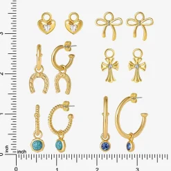 JS Jessica Simpson Gold Tone Interchangeable Charm Womens Multi Color Glass Bow Cross 3 Pair Earring Set