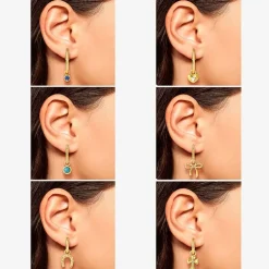JS Jessica Simpson Gold Tone Interchangeable Charm Womens Multi Color Glass Bow Cross 3 Pair Earring Set