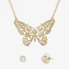 JS Jessica Simpson Gold Tone Pendant Necklace & Stud Earring Womens Crystal Butterfly 3-pc. Jewelry Set
