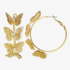 JS Jessica Simpson Gold Tone Womens Glass 48mm Butterfly Hoop Earrings