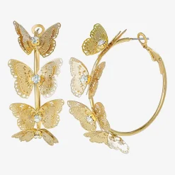 JS Jessica Simpson Gold Tone Womens Glass 48mm Butterfly Hoop Earrings