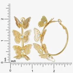 JS Jessica Simpson Gold Tone Womens Glass 48mm Butterfly Hoop Earrings