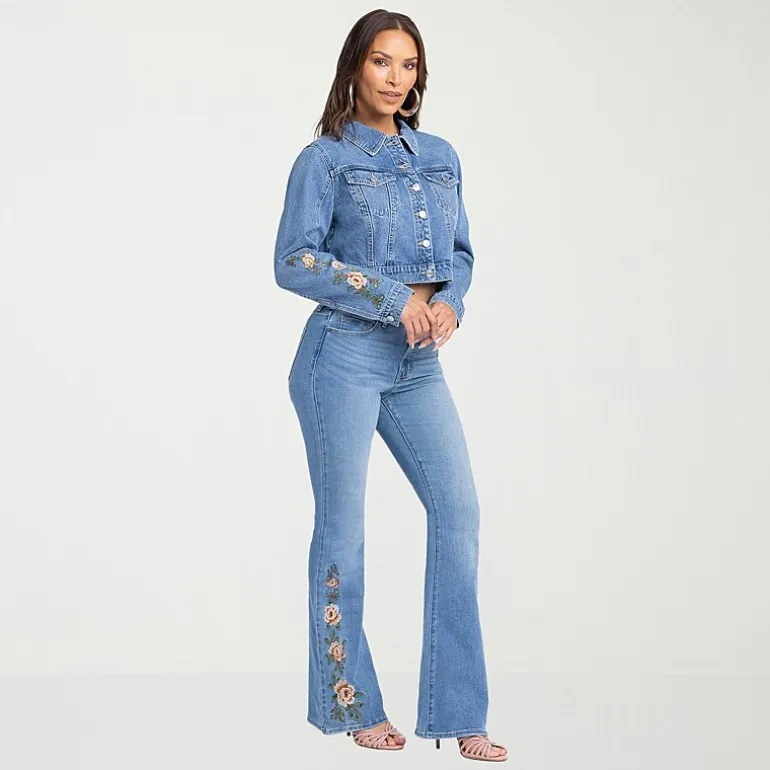 JS Jessica Simpson Womens Denim Embroidered Midweight Jacket
