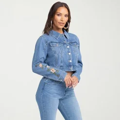 JS Jessica Simpson Womens Denim Embroidered Midweight Jacket