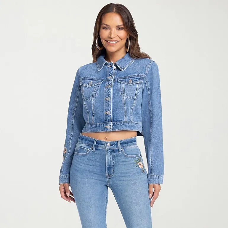 JS Jessica Simpson Womens Denim Embroidered Midweight Jacket