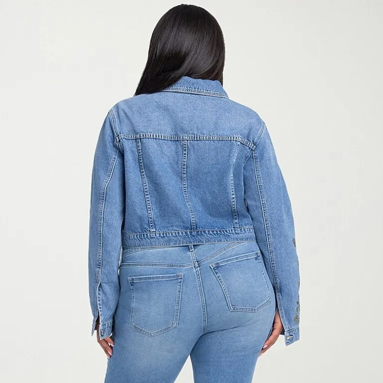 JS Jessica Simpson Womens Plus Denim Embroidered Midweight Jacket