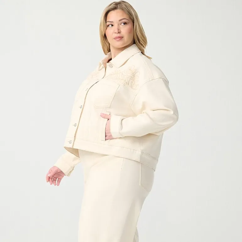 JS Jessica Simpson Womens Plus Denim Embroidered Lightweight Jacket