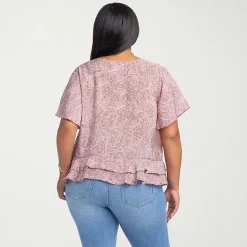 JS Jessica Simpson Womens Plus Split Tie Neck Short Sleeve Blouse