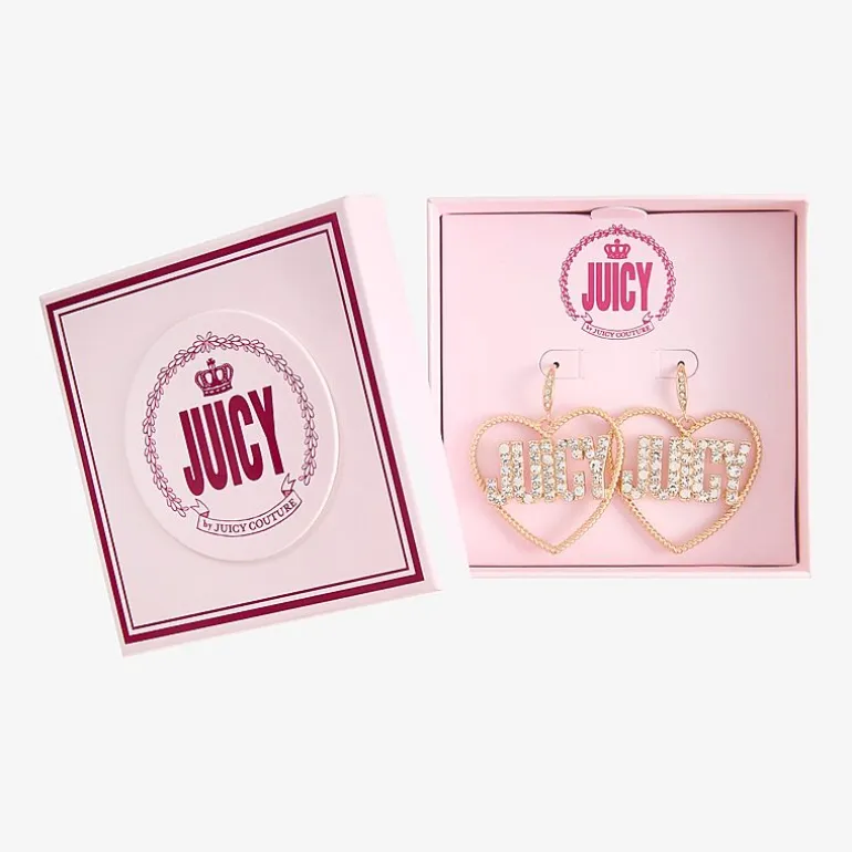 Juicy By Juicy Couture Gold Tone Womens Crystal Heart Drop Earrings
