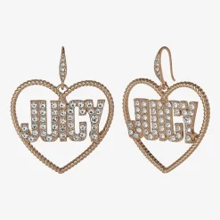 Juicy By Juicy Couture Gold Tone Womens Crystal Heart Drop Earrings